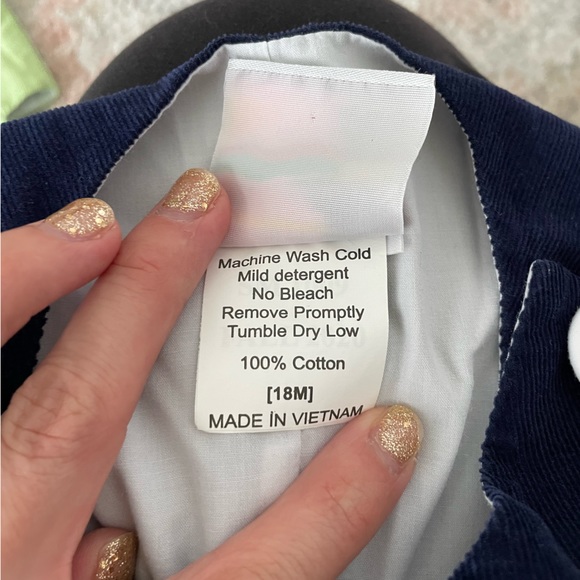 Navy Christmas Smocked Overalls - Picture 5 of 5